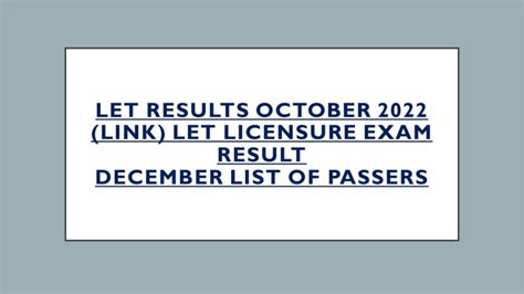 let result december 2022|RESULTS: October 2022 Licensure Examination for .